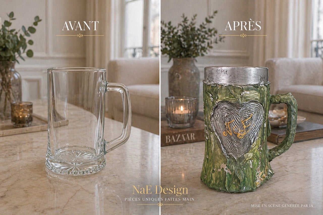 vase brut en verrre et transformation en vase texturé et peint
