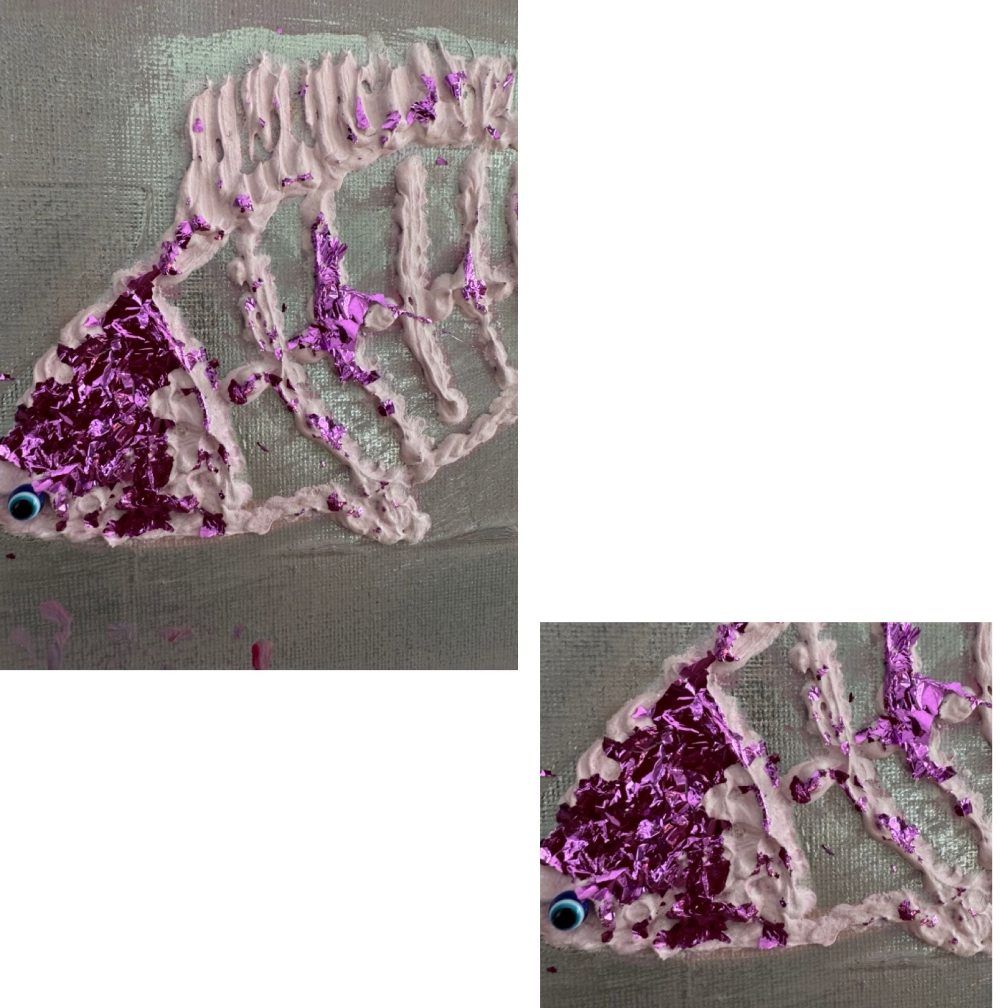 tableau encadré avec poisson en relief et texture rose