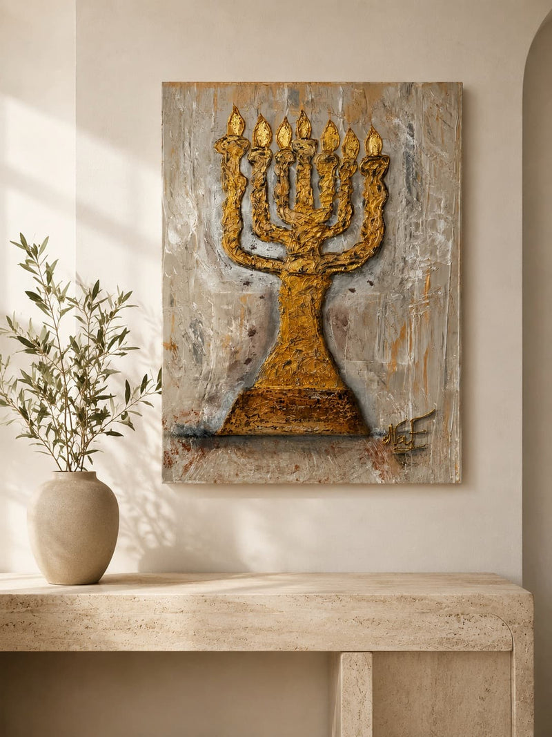 Menorah Texturée Grand Format œuvre art relief feuille or NaE Design