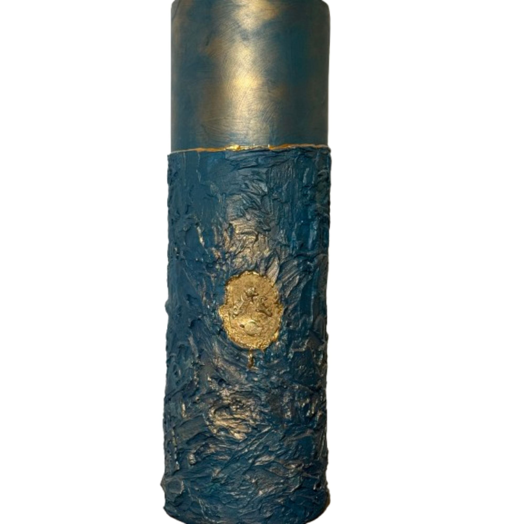 Grand vase texturé bleu et or reliefs