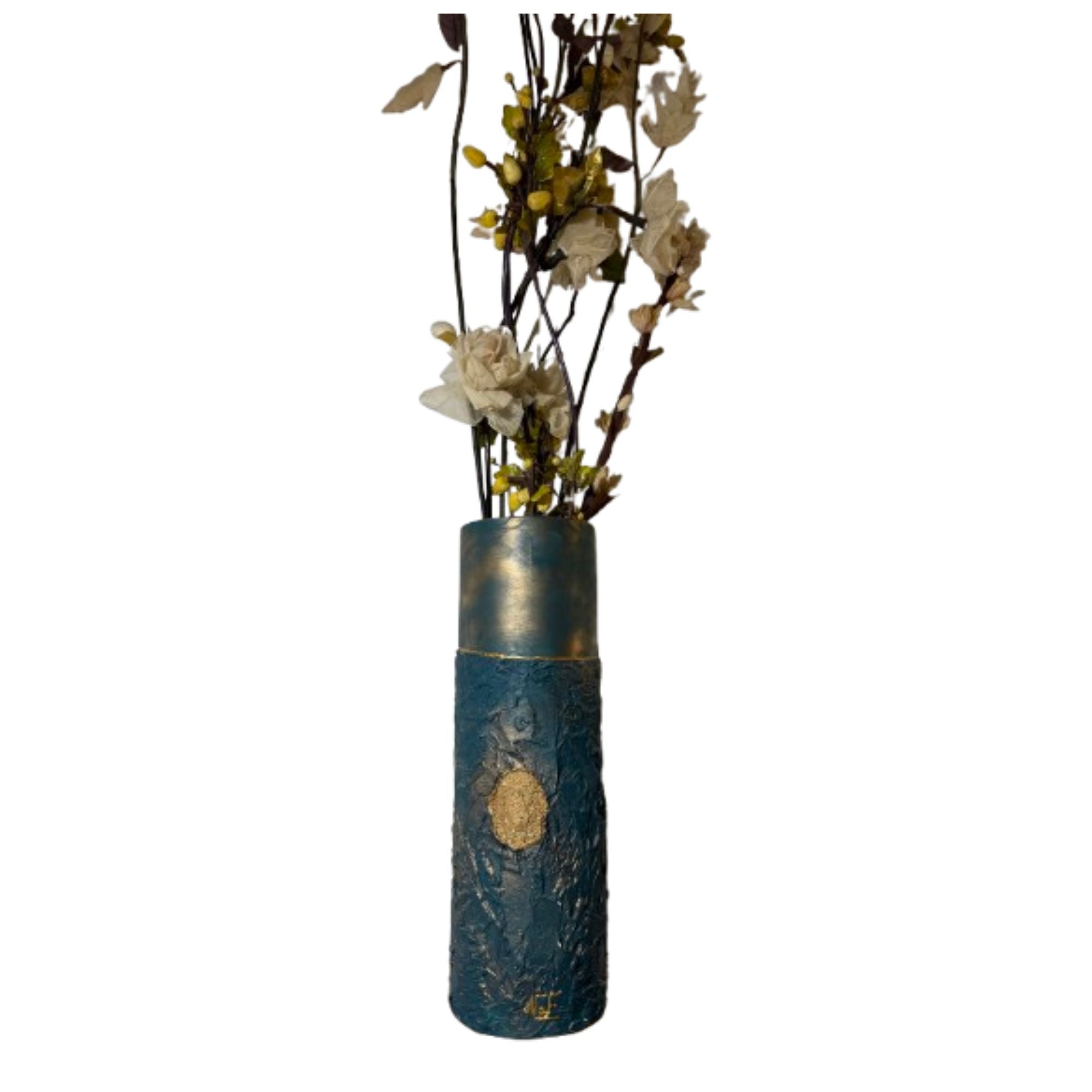 Grand vase artistique bleu NaE – Création unique en verre fin