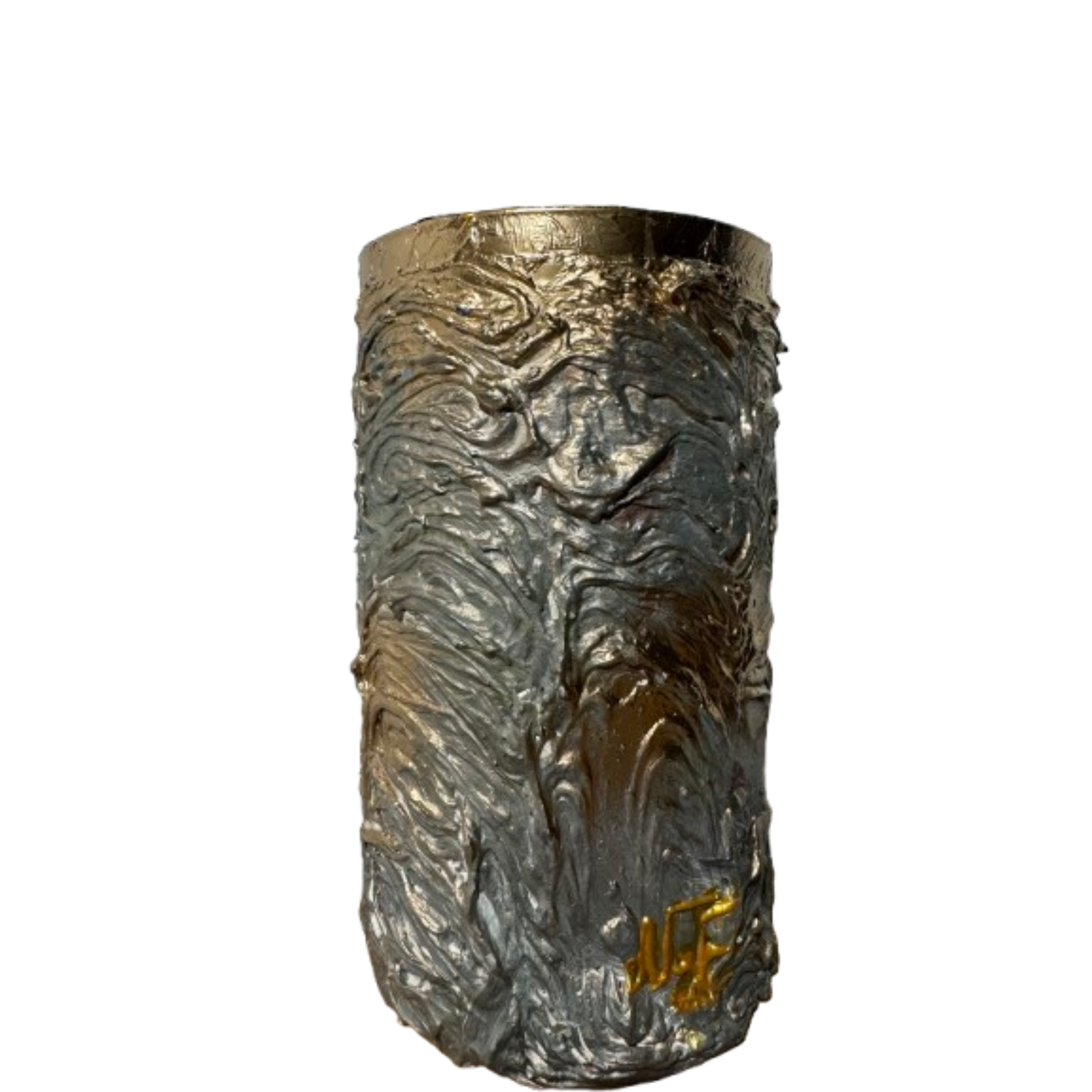 Vase artistique NaE – Verre menthe argent & finitions or – Pièce unique 20 × 11 cm