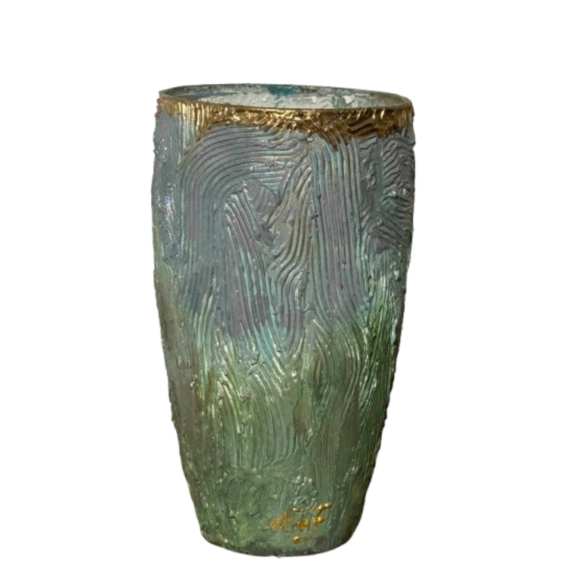 Vase artistique vert minéral Tortue – Création NaE - Pièce unique