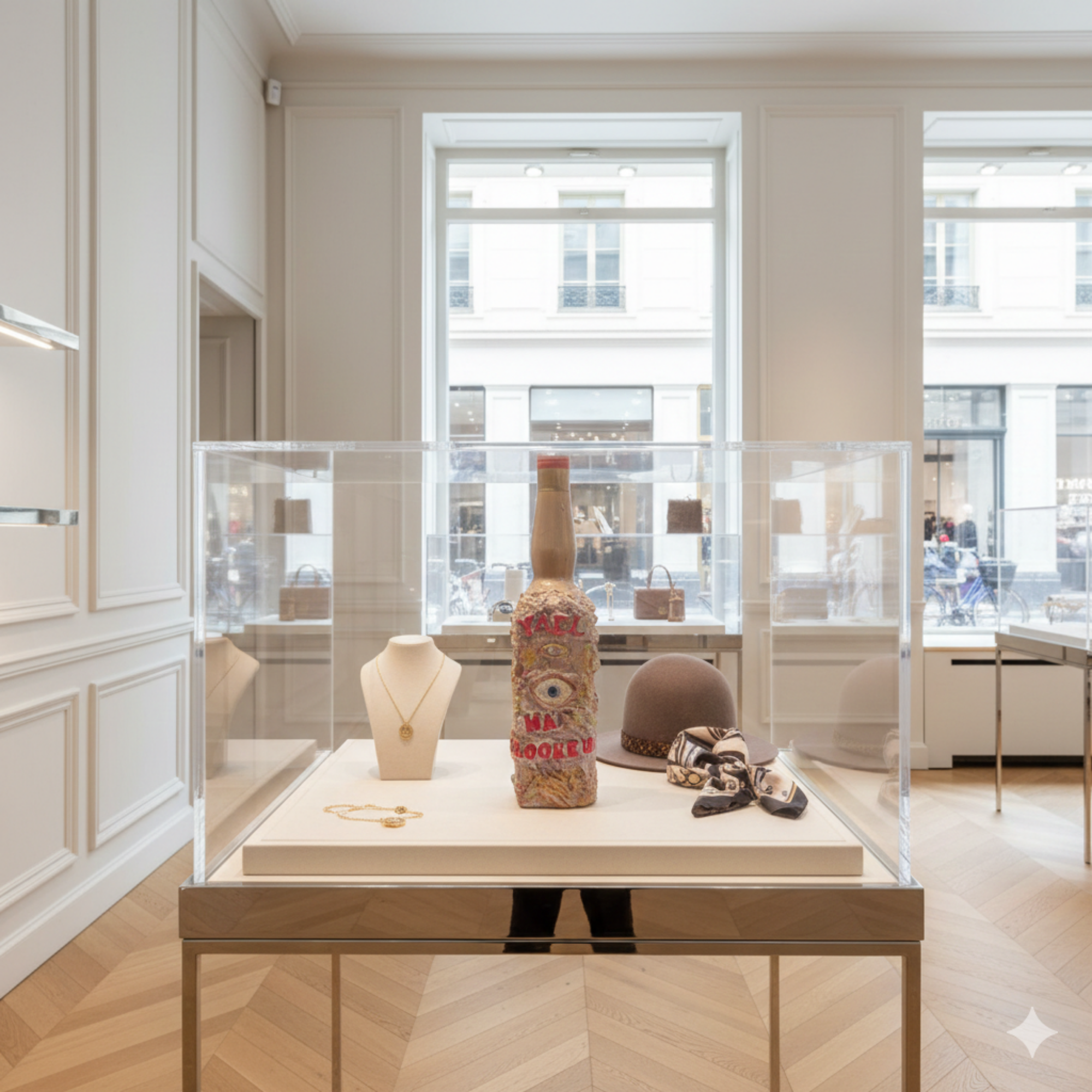 vase personnalisé or et rose oeil dans une boutique chic